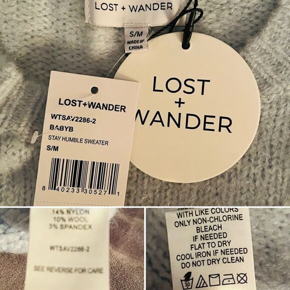 LOST + WANDER Stay Humble Sweater Exaggerated Ruffle Baby Blue M / L NWT - Picture 12 of 13